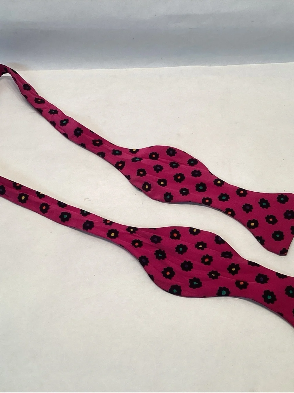 Carrot & Gibbs Handmade Silk Bow Tie Pink With Black Floral Hand Made